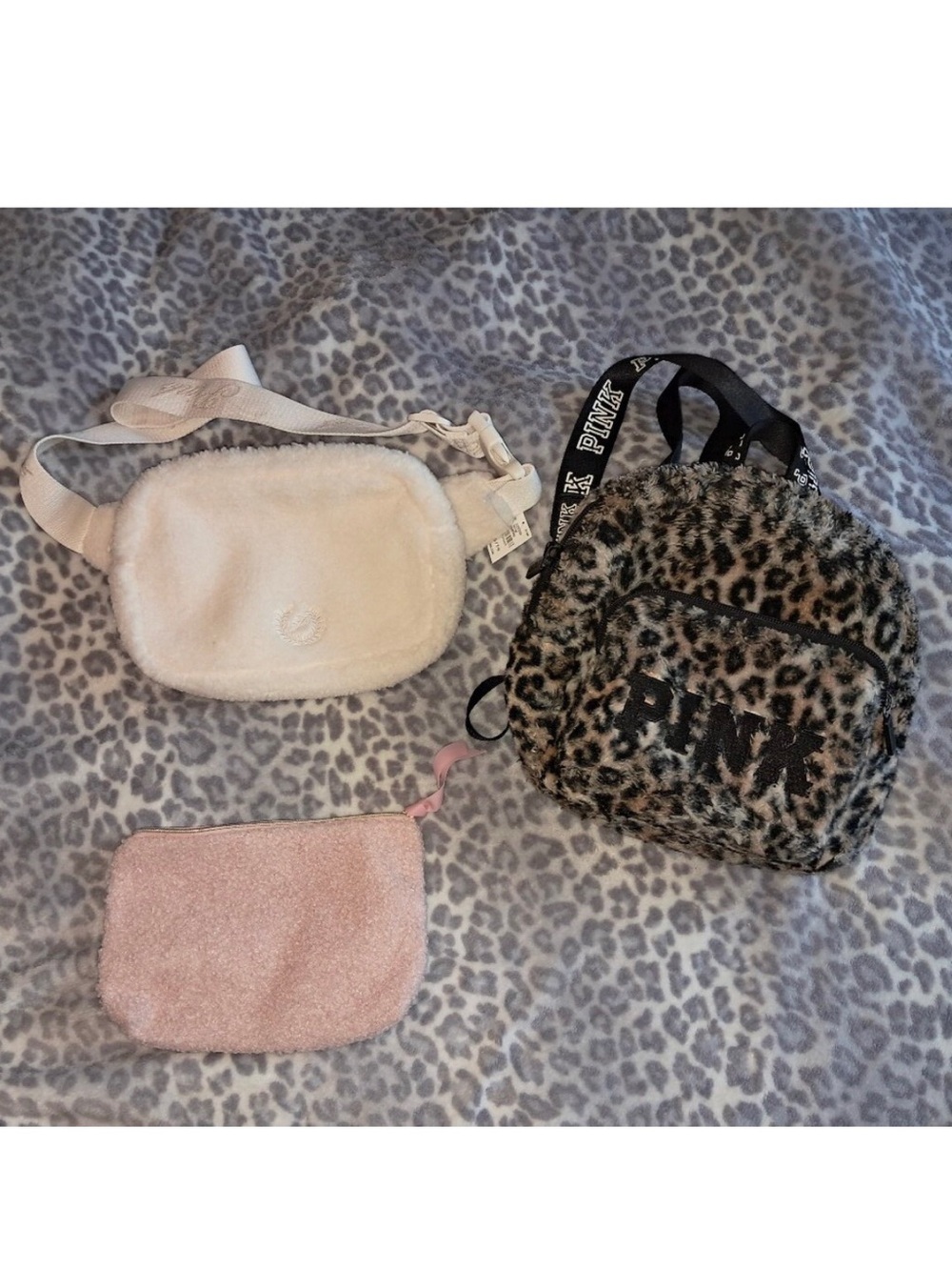 PINK Victoria's Secret Teddy Bag Bundle Leopard + White + Extra